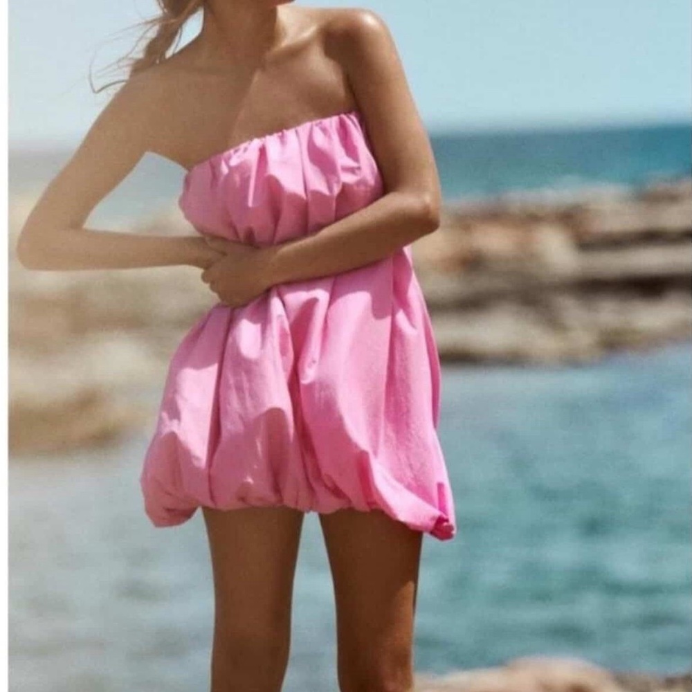 Zara Pink Bubble Hem Mini Dress Coquette Barbiecore Small
